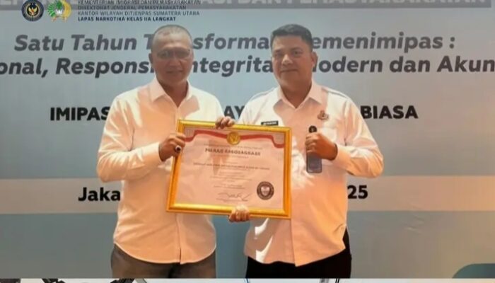 Lapas Narkotika Kelas IIA Langkat Berhasil Meraih Predikat Wilayah Bebas dari Korupsi (WBK) Tahun 2025