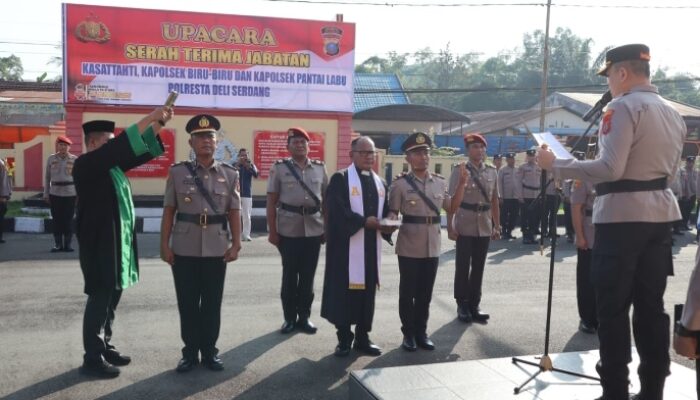 Kapolresta Deli Serdang Pimpin Sertijab Kasat Tahti, Kapolsek Biru-Biru dan Kaposek Pantai Labu.