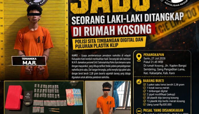 Diduga Edarkan Sabu, Seorang Pria Ditangkap di Rumah Kosong, Polisi Sita Timbangan Digital dan Puluhan Plastik Klip